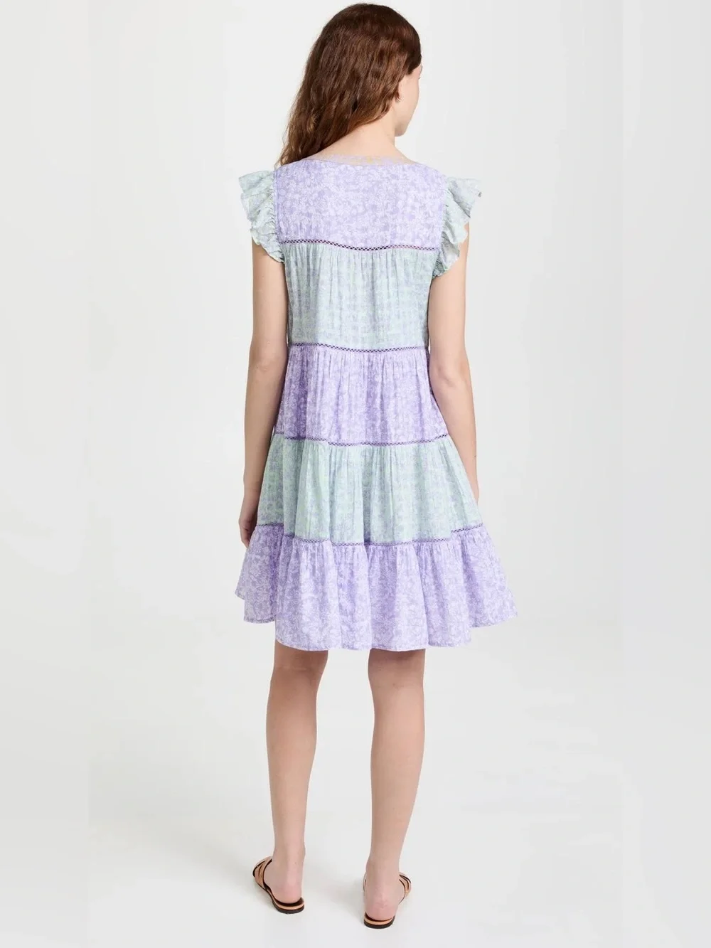 Roller Rabbit Ismay Pippa Tiered Mini Dress Pastel Purple Green Size XS